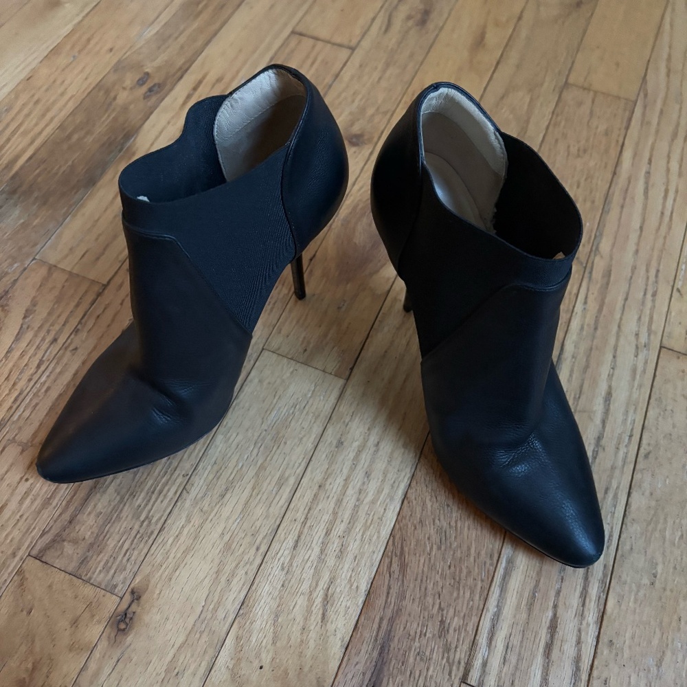 Jimmy Choo Black Leather Ankle Heeled Boots (Size 7.5)